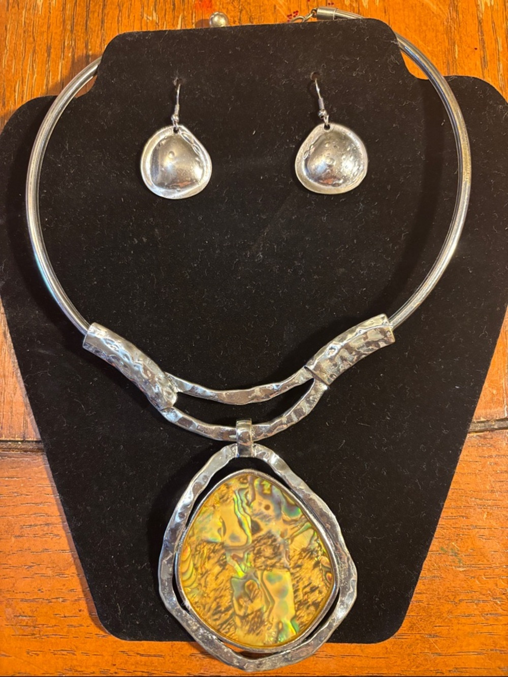 Abalone Shell Pendant Necklace and Earrings Set - Silver-Tone Womens Jewelry